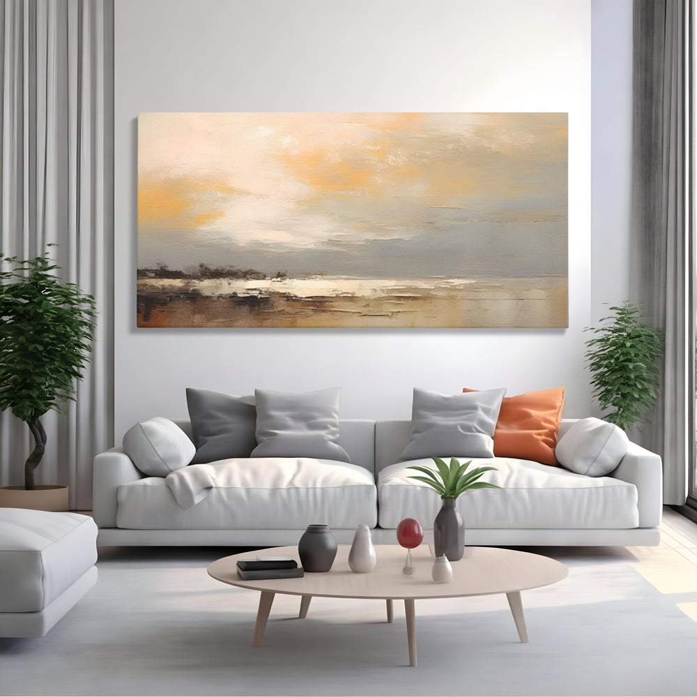 Tablou canvas cu tablou canvas cu peisaj maritim abstract, fara rama, pe sasiu de lemn, pe perete intr-un living